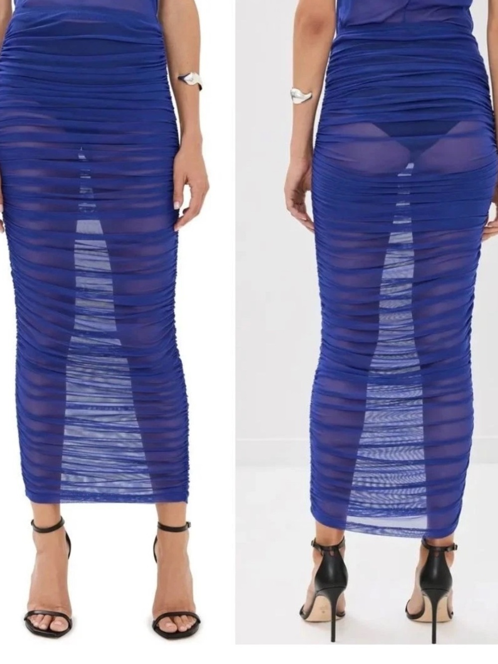 Good American Sheer Ruched Cobalt Maxi Skirt
